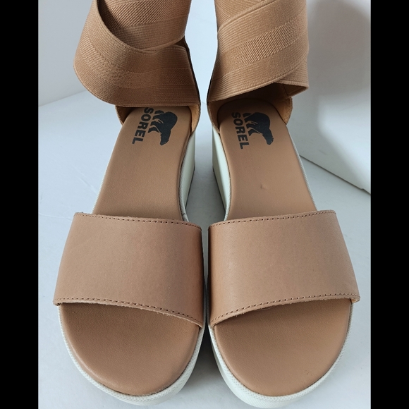 🤎 Sorel Tan Wedge Sandals Ballet Ankle Leather White Womens 5.5 Platform - Picture 8 of 13